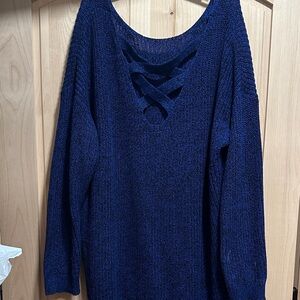 Womens Crisscross Back Knit Sweater - royal blue & black thread